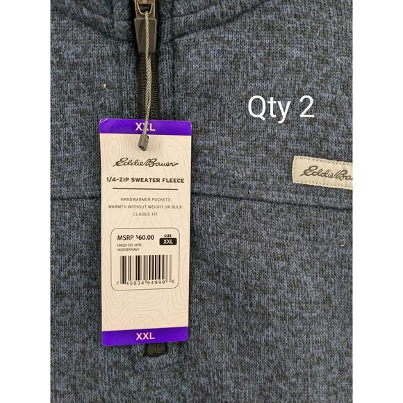 Eddie Bauer Fleece Sweater XXL Heather Navy Classic Fit High Neck 1/4 Zip Staple - Picture 6 of 12